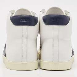 Celine White/Navy Blue Leather High Top Sneakers Size 44