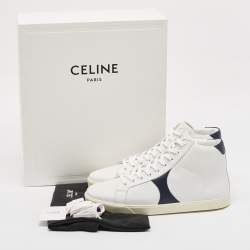 Celine White/Navy Blue Leather High Top Sneakers Size 44