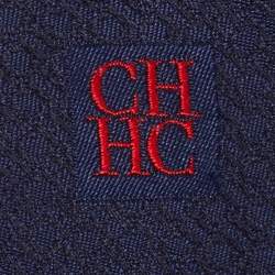 Pre Owned CH Carolina Herrera Navy Blue Logo Jacquard Silk Tie