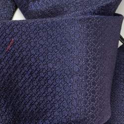 Pre Owned CH Carolina Herrera Navy Blue Logo Jacquard Silk Tie