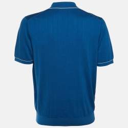 Pre Owned CH Carolina Herrera Blue Cotton Knit Polo T-Shirt L