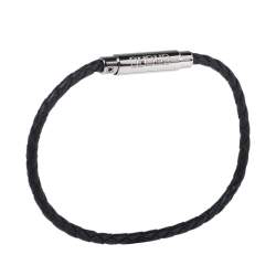 Pre Owned CH Carolina Herrera Black Braided Leather Tube Bracelet