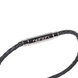 Pre Owned CH Carolina Herrera Black Braided Leather Tube Bracelet