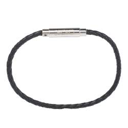Pre Owned CH Carolina Herrera Black Braided Leather Tube Bracelet