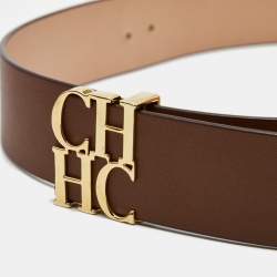 Pre Owned CH Carolina Herrera Brown Leather CH Belt 100CM