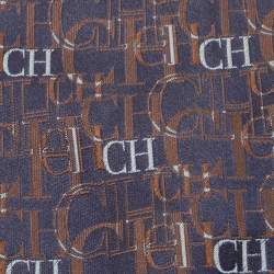 CH Carolina Herrera Navy Blue Logo Monogram Silk Tie