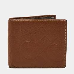 CH Carolina Herrera Brown Monogram Embossed Leather Bifold Wallet