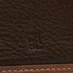 CH Carolina Herrera Brown Monogram Embossed Leather Bifold Wallet