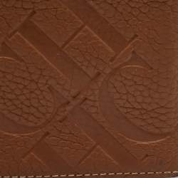 CH Carolina Herrera Brown Monogram Embossed Leather Bifold Wallet