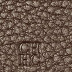 CH Carolina Herrera Brown Monogram Embossed Leather Bifold Wallet