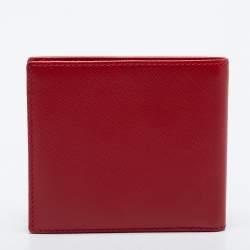 CH Carolina Herrera Red Leather Perforated Logo Bifold Wallet