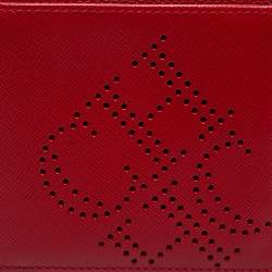 CH Carolina Herrera Red Leather Perforated Logo Bifold Wallet