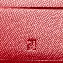 CH Carolina Herrera Red Leather Perforated Logo Bifold Wallet