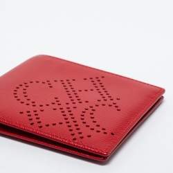 CH Carolina Herrera Red Leather Perforated Logo Bifold Wallet