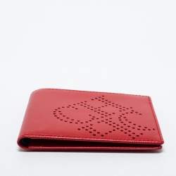 CH Carolina Herrera Red Leather Perforated Logo Bifold Wallet