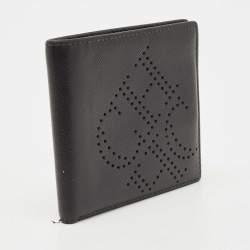 CH Carolina Herrera Black Leather Perforated Logo Bifold Wallet