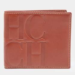 CH Carolina Herrera Tan Monogram Embossed Leather Bifold Wallet