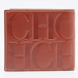 CH Carolina Herrera Tan Monogram Embossed Leather Bifold Wallet