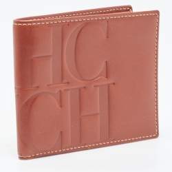 CH Carolina Herrera Tan Monogram Embossed Leather Bifold Wallet
