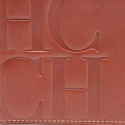 CH Carolina Herrera Tan Monogram Embossed Leather Bifold Wallet