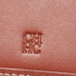 CH Carolina Herrera Tan Monogram Embossed Leather Bifold Wallet