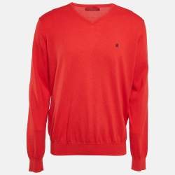 CH Carolina Herrera Red Wool Knit V-Neck Sweater XL