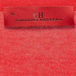 CH Carolina Herrera Red Wool Knit V-Neck Sweater XL