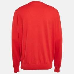 CH Carolina Herrera Red Wool Knit V-Neck Sweater XL