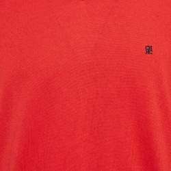 CH Carolina Herrera Red Wool Knit V-Neck Sweater XL