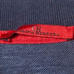 Pre Owned CH Carolina Herrera Navy Blue Logo Embroidered Cotton Polo T-Shirt L