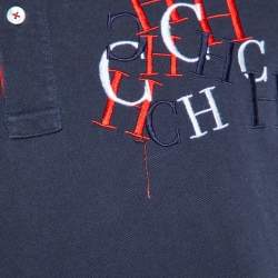 Pre Owned CH Carolina Herrera Navy Blue Logo Embroidered Cotton Polo T-Shirt L