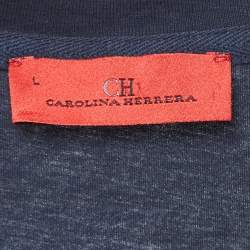 Pre Owned CH Carolina Herrera Navy Blue Logo Applique Jersey T-Shirt L
