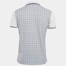 CH Carolina Herrera White/Blue Printed Cotton Polo T-Shirt S