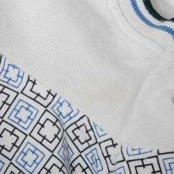 CH Carolina Herrera White/Blue Printed Cotton Polo T-Shirt S