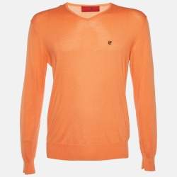 CH Carolina Herrera Orange Cotton Knit V-Neck Sweater S