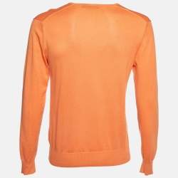 CH Carolina Herrera Orange Cotton Knit V-Neck Sweater S