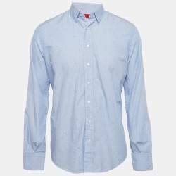 CH Carolina Herrera Blue Printed Chambray Button Front Shirt L