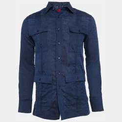 CH Carolina Herrera Blue Cotton Pleated Shirt S