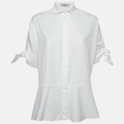 CH Carolina Herrera White Logo Jacquard Cotton Button Front Blouse XS