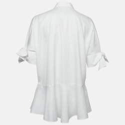 CH Carolina Herrera White Logo Jacquard Cotton Button Front Blouse XS