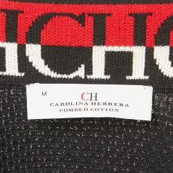 CH Carolina Herrera Black Combed Cotton Zip-Up Cardigan M