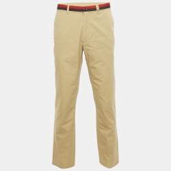 مملوكة مسبقًا CH Carolina Herrera Beige Cotton Logo Stripe Waist Detail Pants XXL