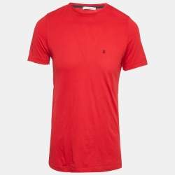 مملوكة مسبقًا CH Carolina Herrera Red Cotton Knit Logo Detail T-Shirt S