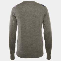 Pre Owned CH Carolina Herrera Grey Argyle Wool V-Neck Sweater M