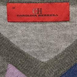 Pre Owned CH Carolina Herrera Grey Argyle Wool V-Neck Sweater M