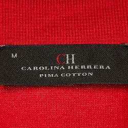 Pre Owned تي شيرت بولّو سي إتش كارولينا هيريرا قطن أحمر محاك مقاس وسط - ميديم