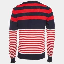 Pre Owned بلوفر سي أتش كارولينا هيريرا تريكو مضلع أحمر/أزرق بياقة دائرية مقاس صغير - سمول