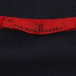 Pre Owned CH Carolina Herrera Navy Blue Dotted Print Jersey Polo T-Shirt M