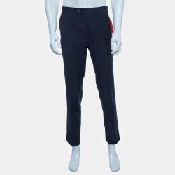 Pre Owned CH Carolina Herrera Navy Blue Gabardine Regular Fit Pants S