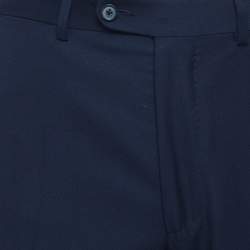 Pre Owned CH Carolina Herrera Navy Blue Gabardine Regular Fit Pants S